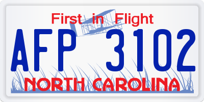NC license plate AFP3102