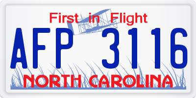 NC license plate AFP3116