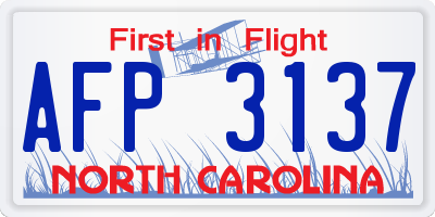 NC license plate AFP3137