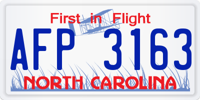 NC license plate AFP3163