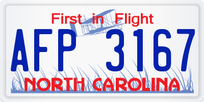 NC license plate AFP3167