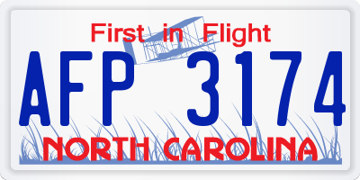 NC license plate AFP3174