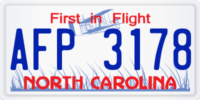 NC license plate AFP3178