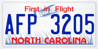 NC license plate AFP3205