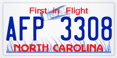 NC license plate AFP3308