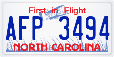 NC license plate AFP3494