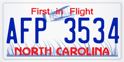 NC license plate AFP3534