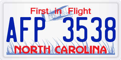 NC license plate AFP3538