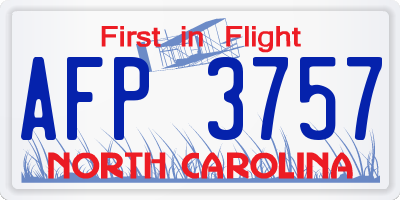 NC license plate AFP3757