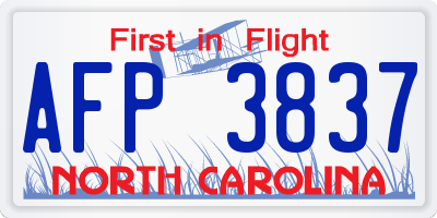 NC license plate AFP3837