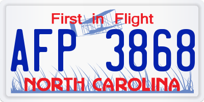 NC license plate AFP3868