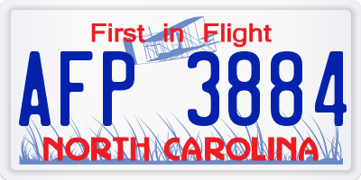 NC license plate AFP3884