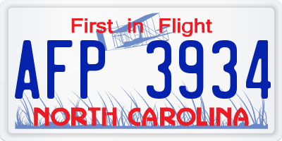 NC license plate AFP3934