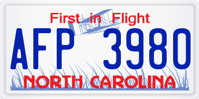 NC license plate AFP3980