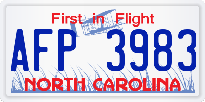 NC license plate AFP3983