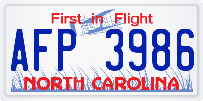 NC license plate AFP3986