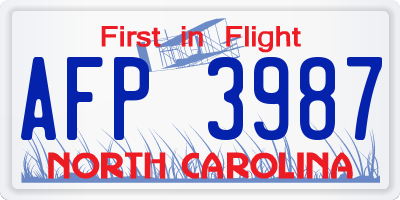 NC license plate AFP3987