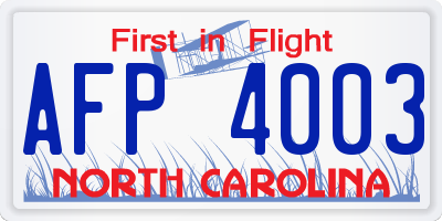 NC license plate AFP4003