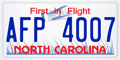 NC license plate AFP4007