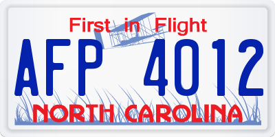 NC license plate AFP4012