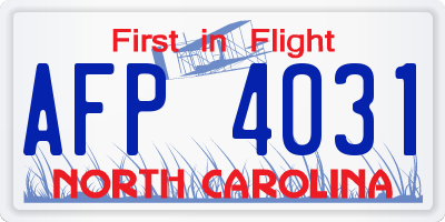 NC license plate AFP4031
