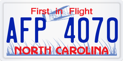 NC license plate AFP4070