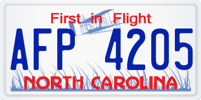 NC license plate AFP4205