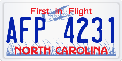 NC license plate AFP4231