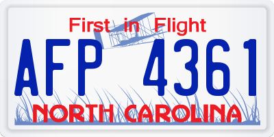 NC license plate AFP4361