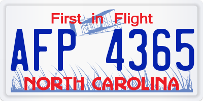 NC license plate AFP4365