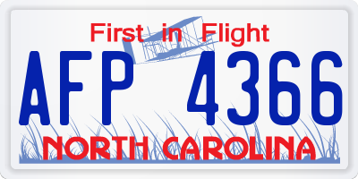 NC license plate AFP4366