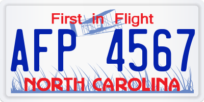 NC license plate AFP4567