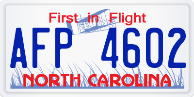 NC license plate AFP4602