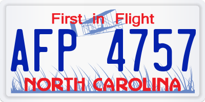 NC license plate AFP4757
