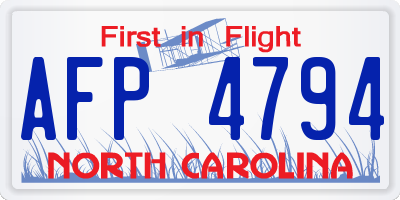 NC license plate AFP4794