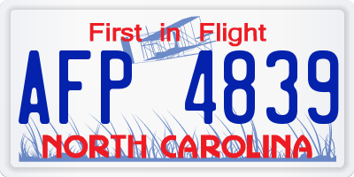 NC license plate AFP4839