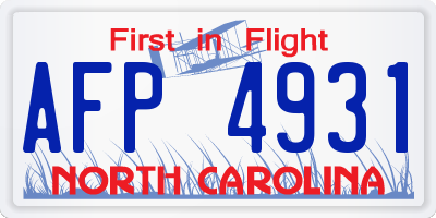 NC license plate AFP4931