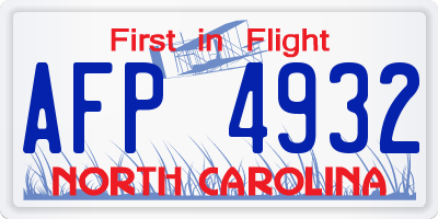 NC license plate AFP4932