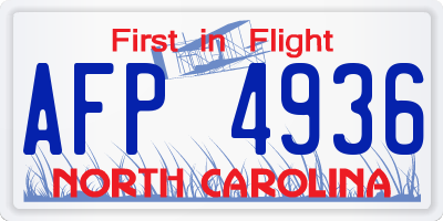 NC license plate AFP4936
