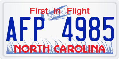 NC license plate AFP4985