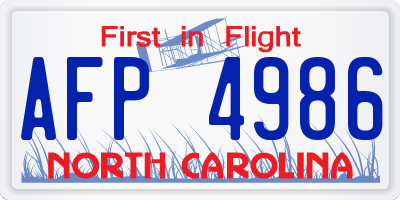 NC license plate AFP4986