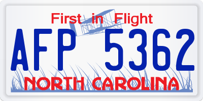 NC license plate AFP5362