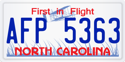 NC license plate AFP5363