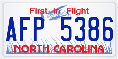 NC license plate AFP5386