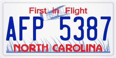 NC license plate AFP5387