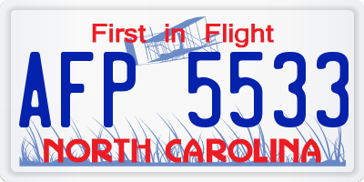 NC license plate AFP5533