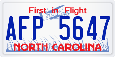 NC license plate AFP5647