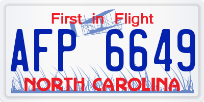 NC license plate AFP6649