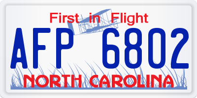 NC license plate AFP6802