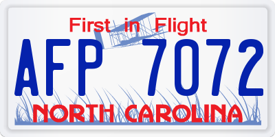 NC license plate AFP7072